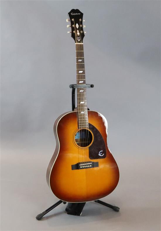 An Epiphone FT-79 acoustic guitar, inspired by the 1964 Texan edition with soft case